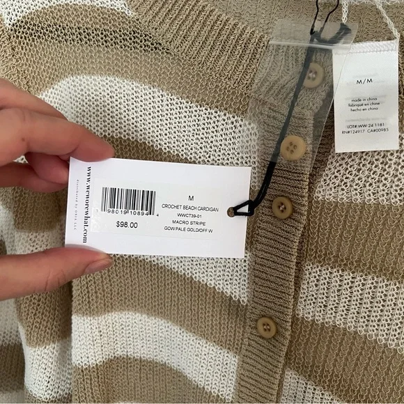 NWT WeWoreWhat Women's Striped Crochet Cardigan Crop Knit Top M $98 - Picture 7 of 8